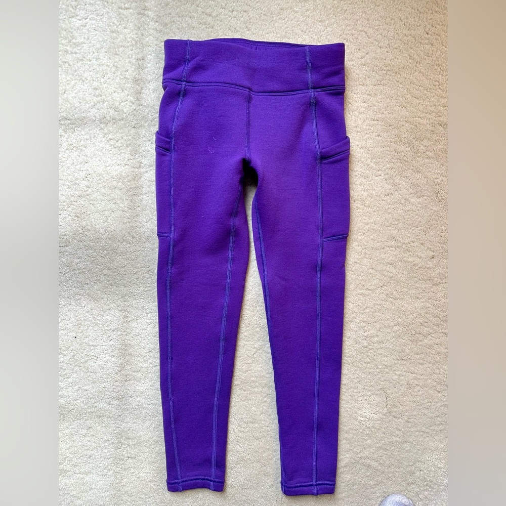 Athleta Girl Purple Polartec Fleece-Lined Active Leggings with Side Pockets